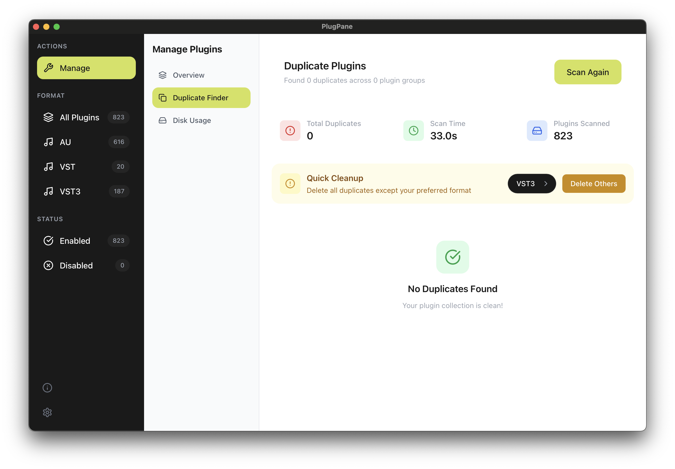 PlugPane Duplicates Finder showing duplicate plugin detection