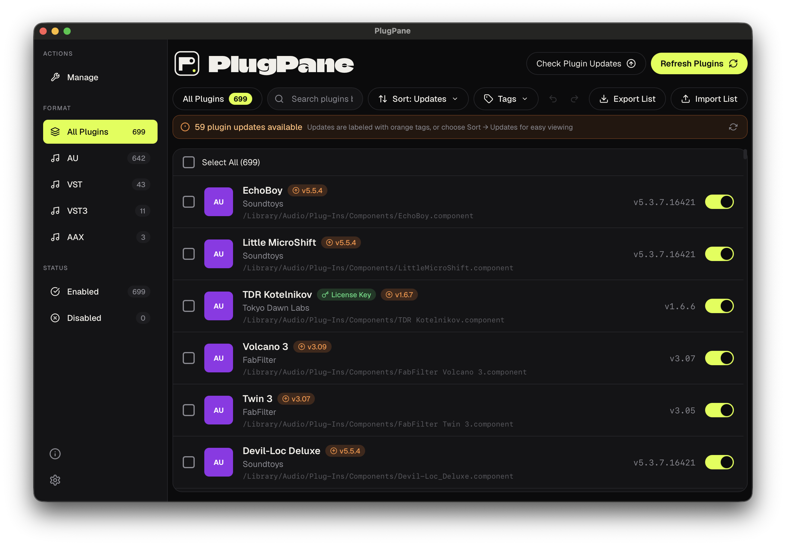 PlugPane main plugin management interface