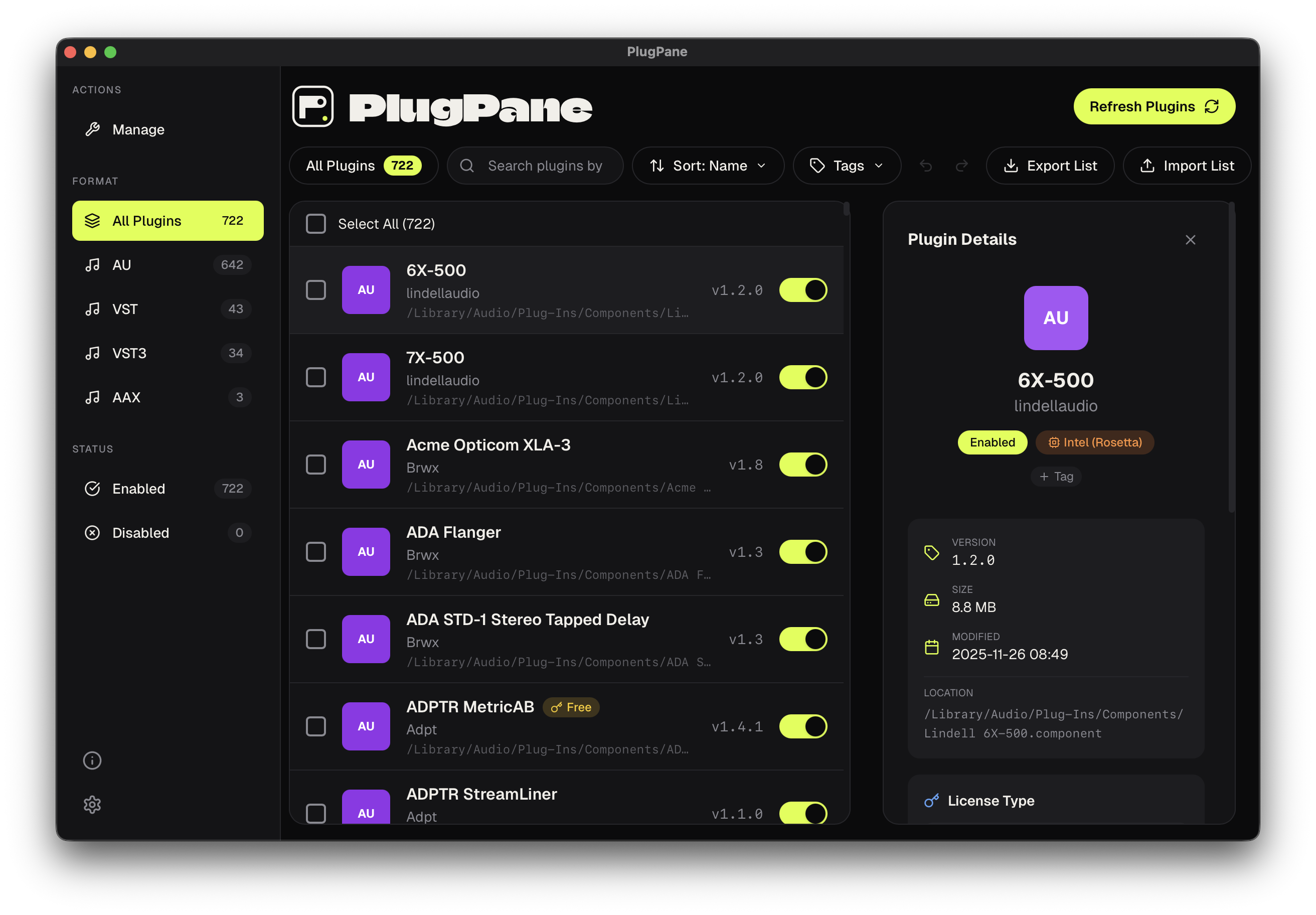 PlugPane main plugin management interface